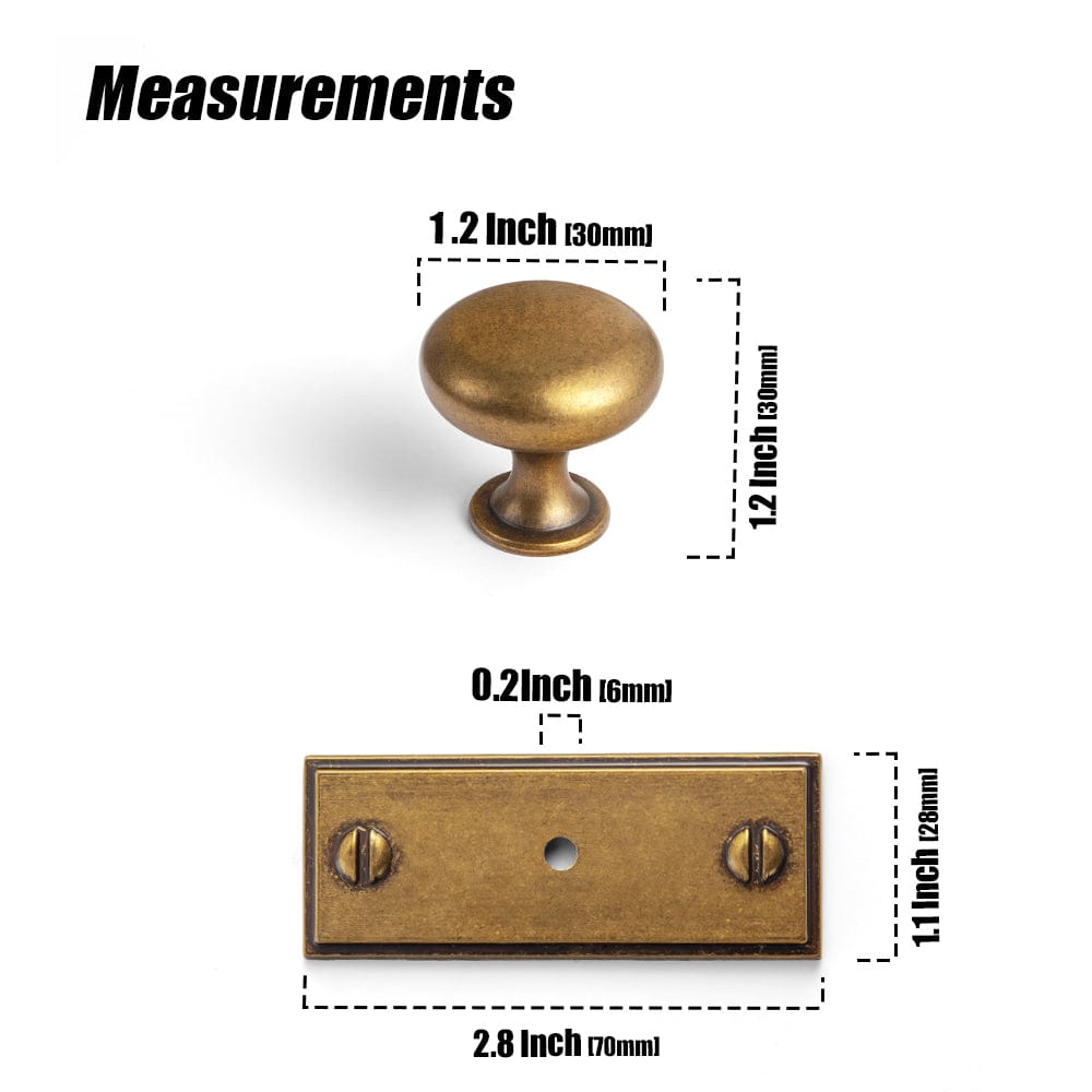 Antique Brass Zinc Alloy Cabinet Knob with Back Plate Single Hole Center Cabinet Hardware for Bedroom Kitchen