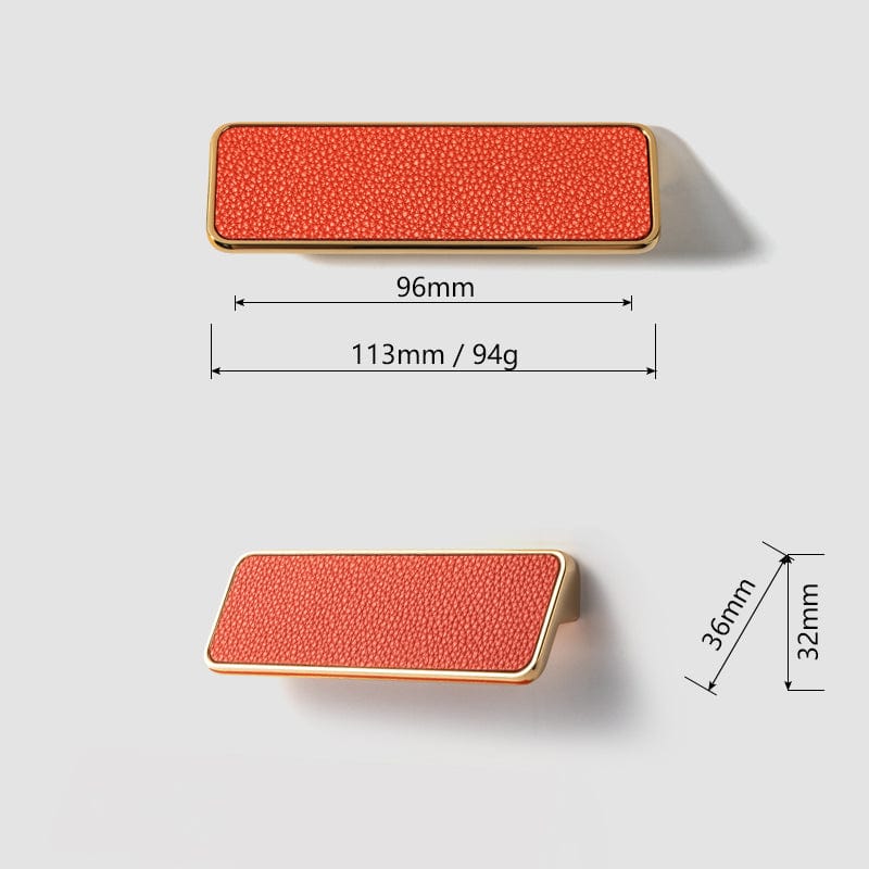 Goo-Ki 3.78'' Hole Center / 6 Pack Genuine Leather Inlaid Orange Red Handles Light Luxury Modern Cabinet Pulls