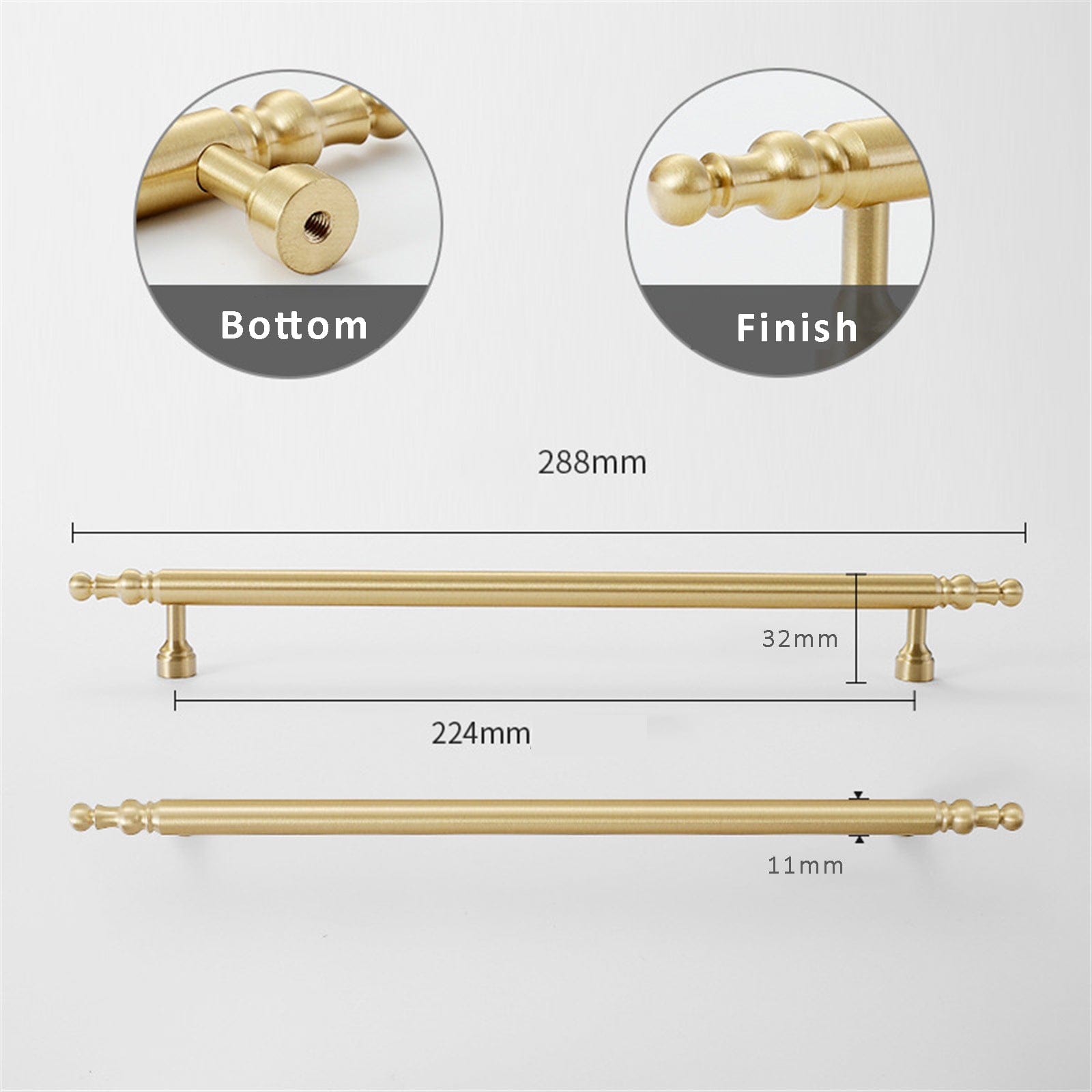 Goo-Ki 8.8'' Hole Center / 1 Pack French Style Luxury Solid Copper Handle Drawer T Bar Pull Stain Brass Furniture Handle