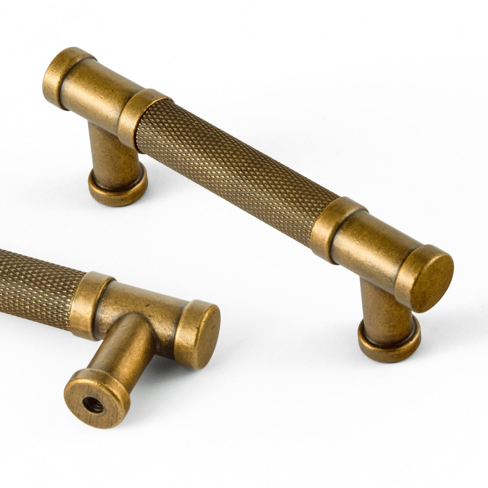 Goo-Ki Antique Brass / 3'' Hole Center / 6 Pack Knurled Metal Alloy Vintage Bronze Bar Pull Kitchen Hardware