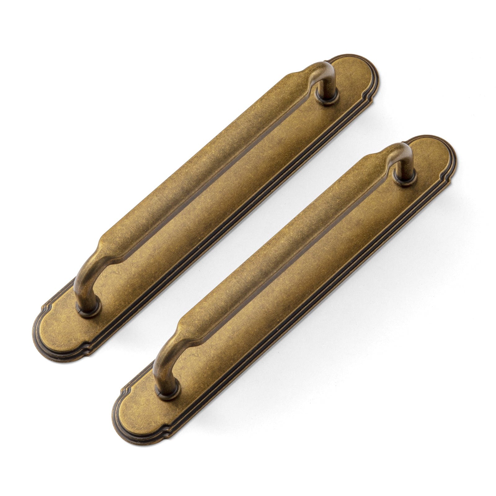 Goo-Ki Antique Brass / 5'' Hole Center / 2 Pack Antique Brass Cabinet Pulls with Oval-shaped Back Plate Zinc Alloy Drawer Handle with Long Back Plate G014