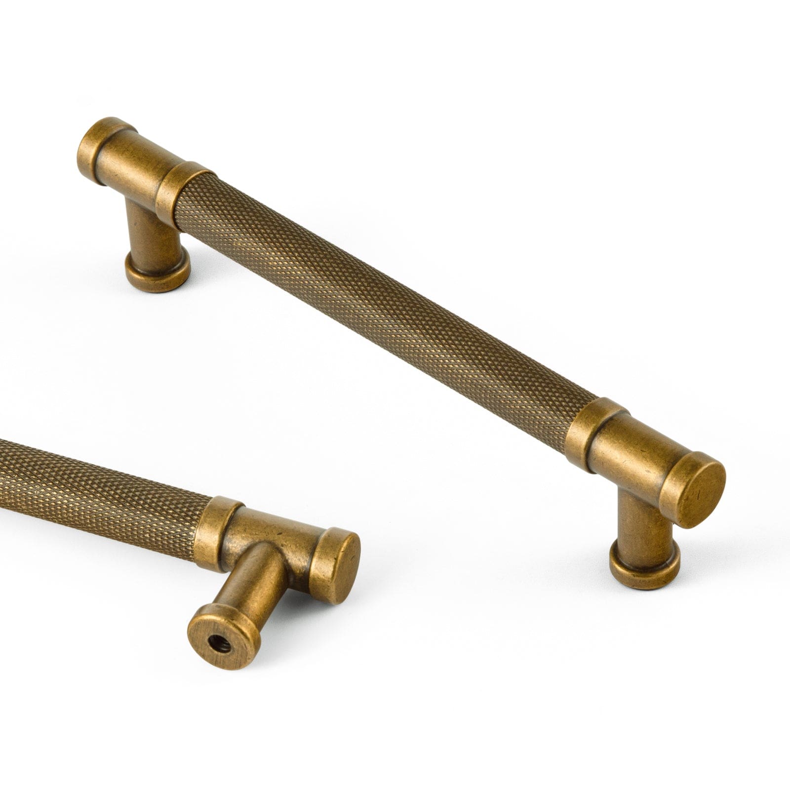 Goo-Ki Antique Brass / 5'' Hole Center / 6 Pack Knurled Metal Alloy Vintage Bronze Bar Pull Kitchen Hardware