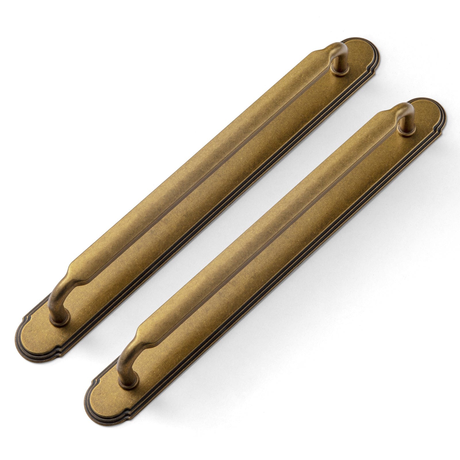 Goo-Ki Antique Brass / 7.6'' Hole Center / 2 Pack Antique Brass Cabinet Pulls with Oval-shaped Back Plate Zinc Alloy Drawer Handle with Long Back Plate G014