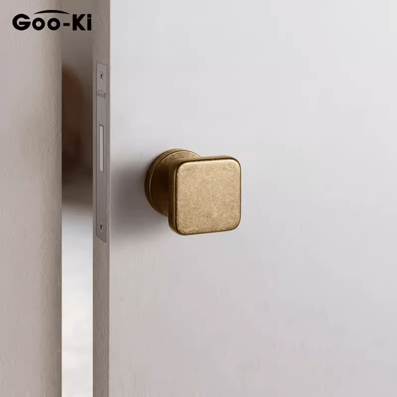 Goo-Ki Antique Brass / All Set Invisible Interior Door Lock Mid-century Door Handle Hidden Mute Door Lock