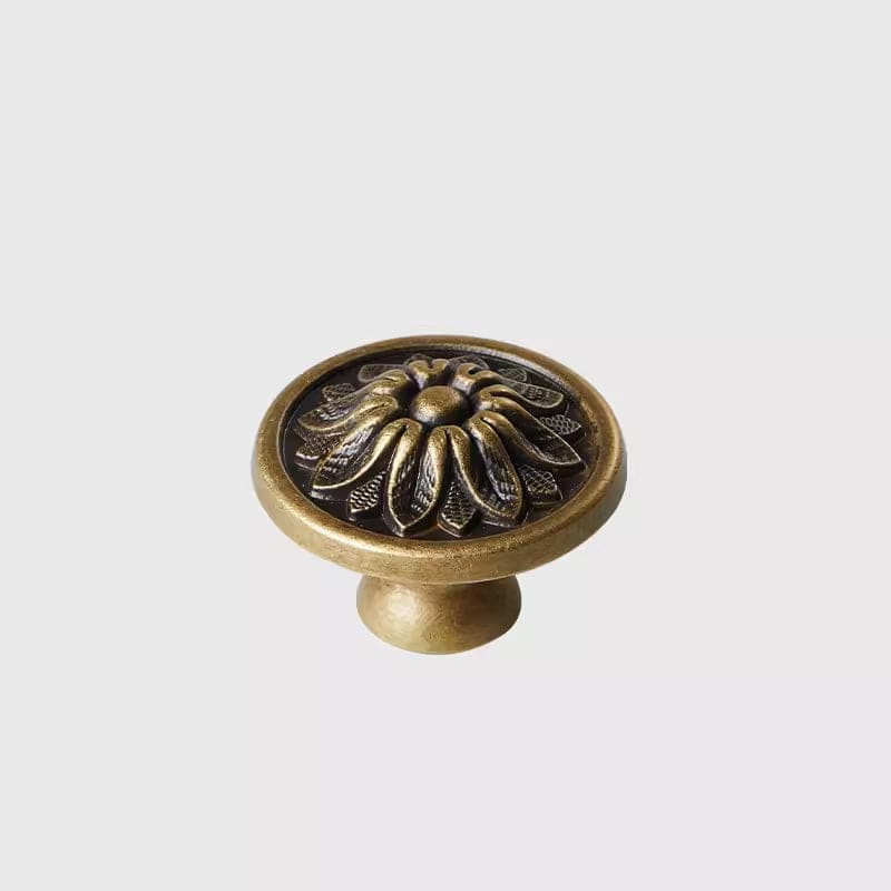 Goo-Ki Antique Brass / Knob / 2 Pack Chrysanthemum Solid Brass Knob Vintage Retro Copper Cabinet Knob