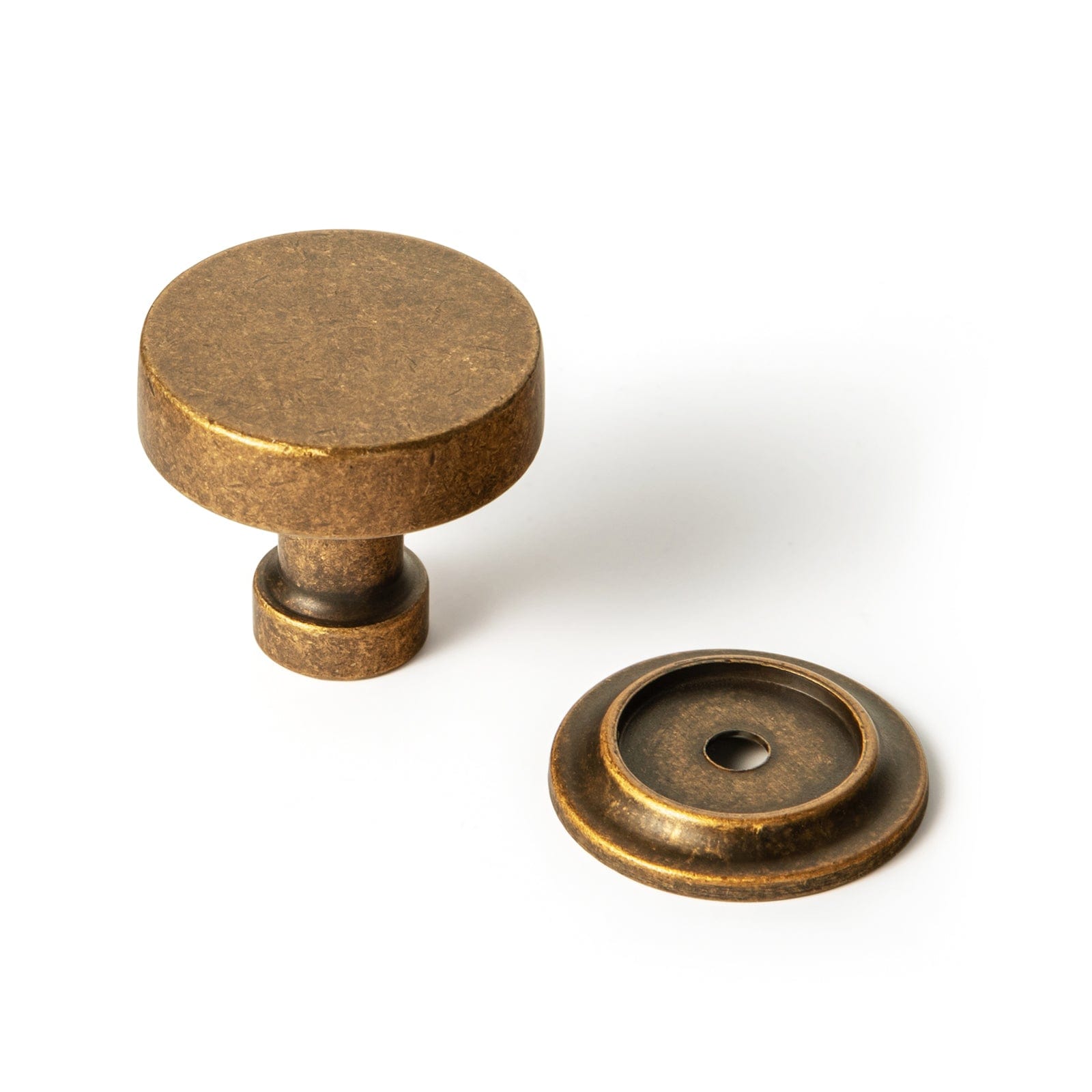 Goo-Ki Antique Brass / L28 / 6 Pack Vintage Brass Zinc Alloy Cabinet Knob with Back Plate Single Hole Center Kitchen Hardware