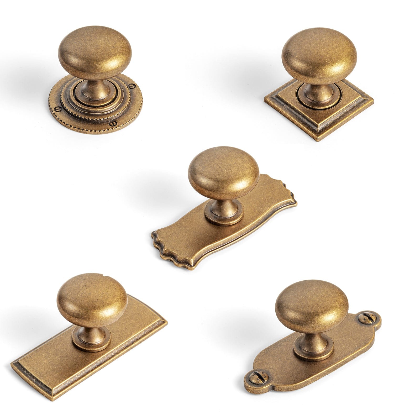 Goo-Ki Antique Brass Zinc Alloy Cabinet Knob with Back Plate Single Hole Center Cabinet Hardware for Bedroom Kitchen