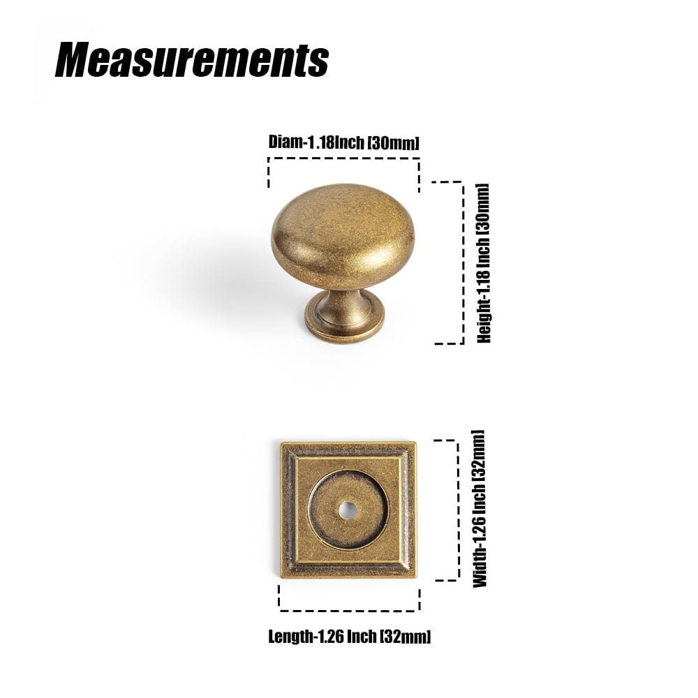 Goo-Ki Antique Brass Zinc Alloy Cabinet Knob with Back Plate Single Hole Center Cabinet Hardware for Bedroom Kitchen