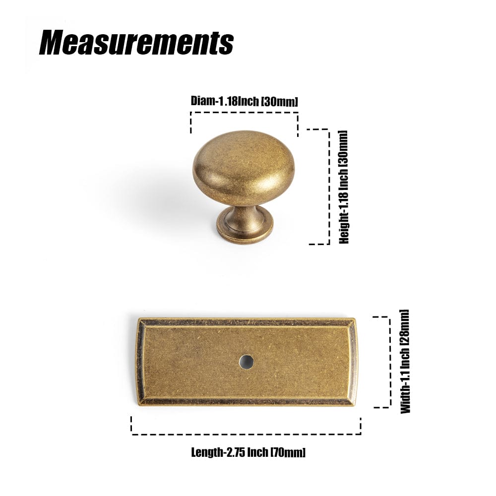 Goo-Ki Antique Brass Zinc Alloy Cabinet Knob with Back Plate Single Hole Center Cabinet Hardware for Bedroom Kitchen