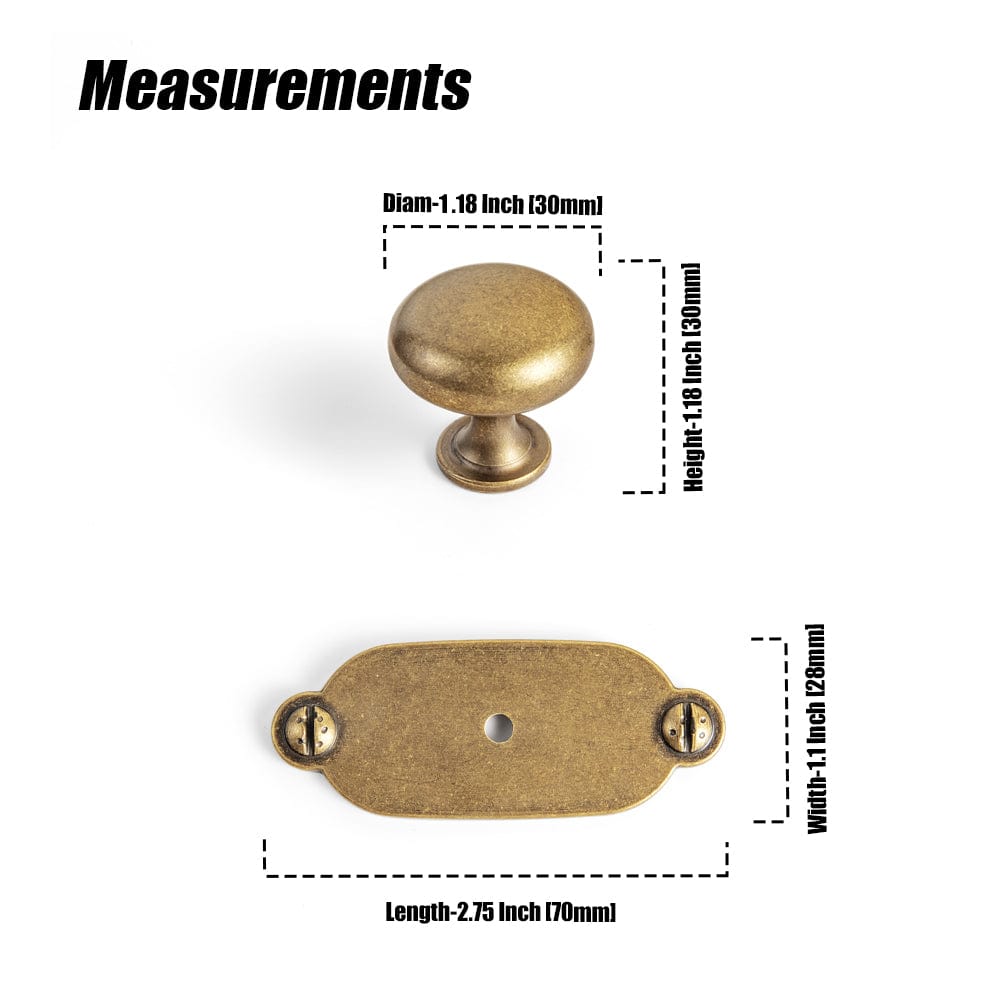 Goo-Ki Antique Brass Zinc Alloy Cabinet Knob with Back Plate Single Hole Center Cabinet Hardware for Bedroom Kitchen