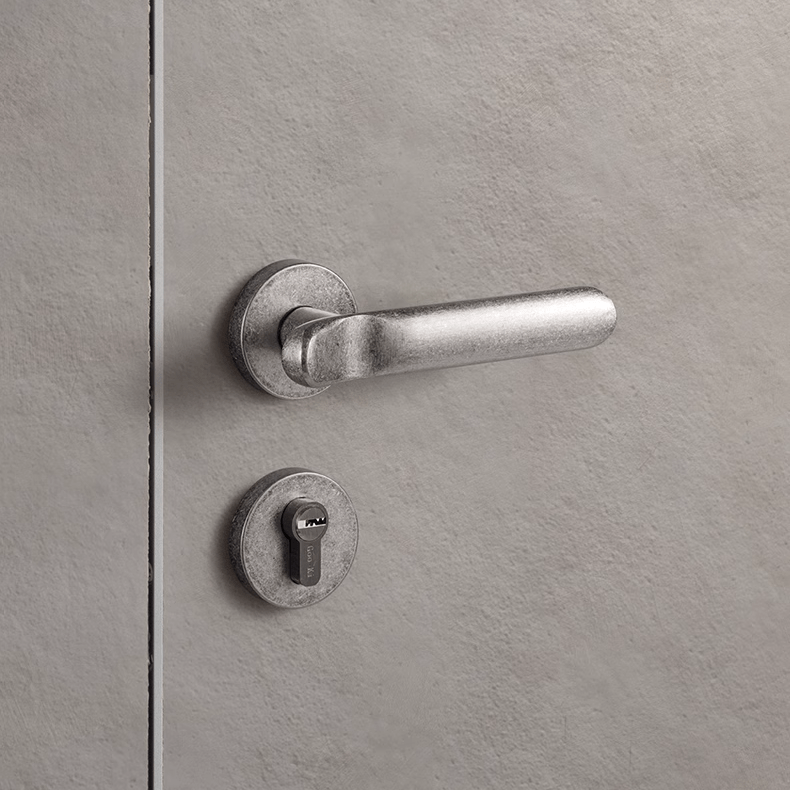 Goo-Ki Antique Silver / All Set Industrial Style Retro Door Handle Home Security Lock Mute Door Lock