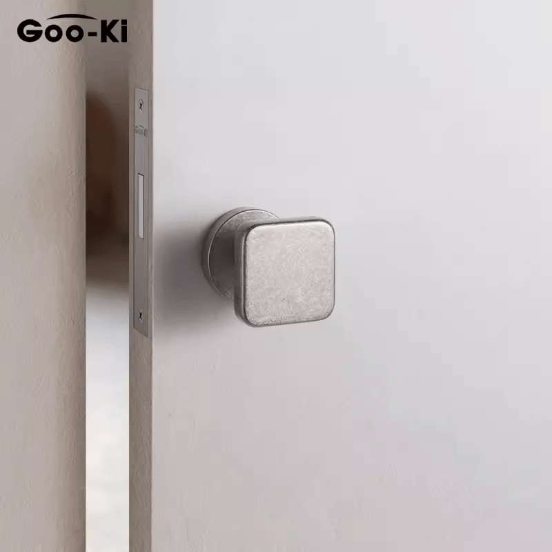Goo-Ki Antique Silver / All Set Invisible Interior Door Lock Mid-century Door Handle Hidden Mute Door Lock