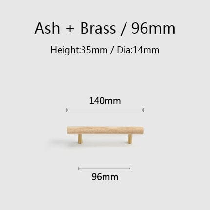 Goo-Ki Ash / 3.78'' Hole Center / 6 Pack Natural Walnut + Brass Furniture Handle Wooden Kitchen Cabinet Pull