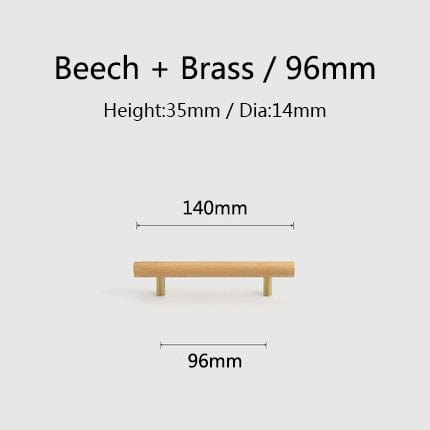 Goo-Ki Beech / 3.78'' Hole Center / 6 Pack Natural Walnut + Brass Furniture Handle Wooden Kitchen Cabinet Pull