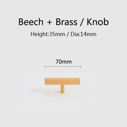 Goo-Ki Beech / T Knob / 6 Pack Natural Walnut + Brass Furniture Handle Wooden Kitchen Cabinet Pull