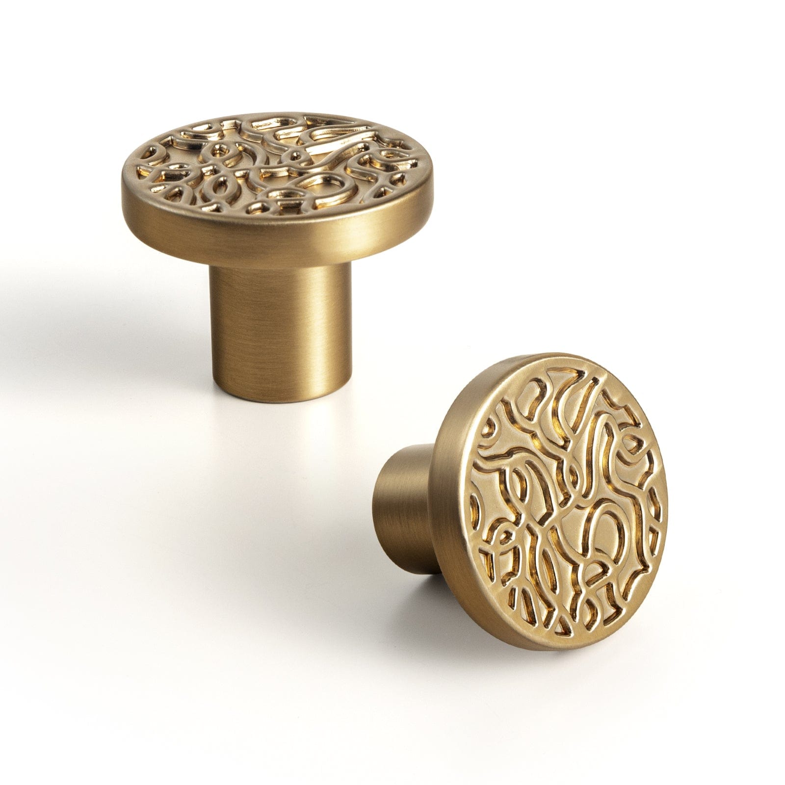 Goo-Ki Champagne Bronze / Knob / 6 Pack Vintage Brass Flat Knob with Random Line Pattern Unique Design Kitchen Hardware