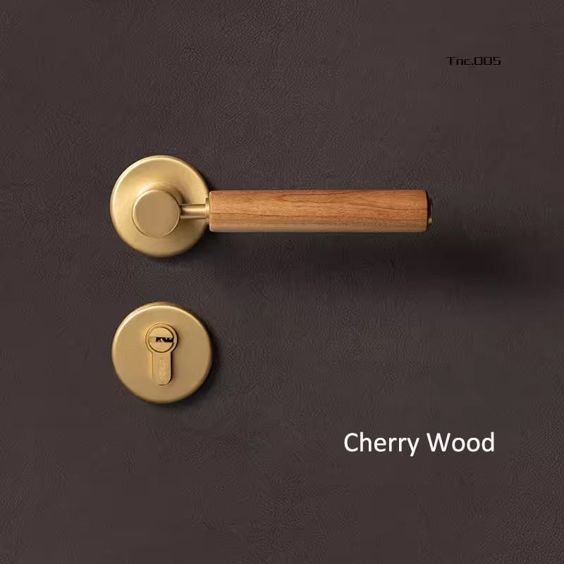 Goo-Ki Cherry Wood / All Set Soild Brass Mute Door Lock Black Walnut Door Lock Handle Anti-theft Gate Lock