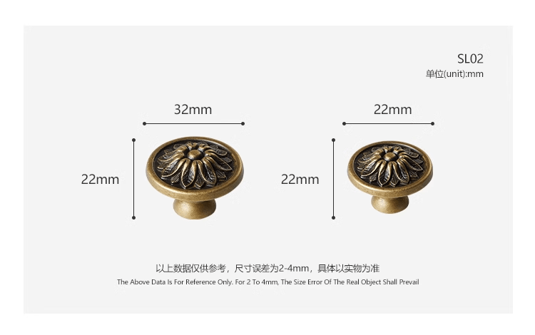 Goo-Ki Chrysanthemum Solid Brass Knob Vintage Retro Copper Cabinet Knob