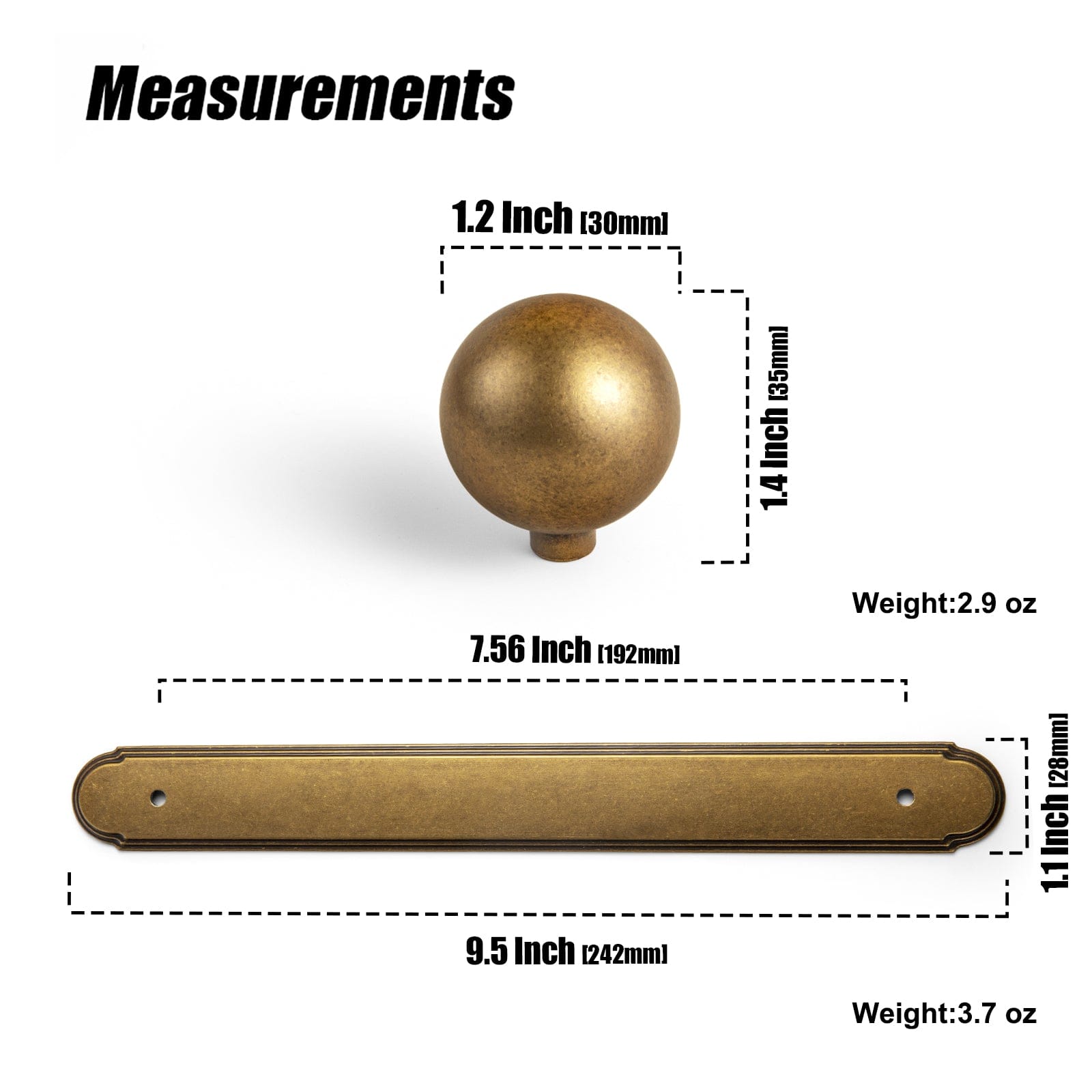 Goo-Ki Double 1.2'' Cabinet Knobs with Back Plate 5''/7.6'' Hole Center Cabinet Handle