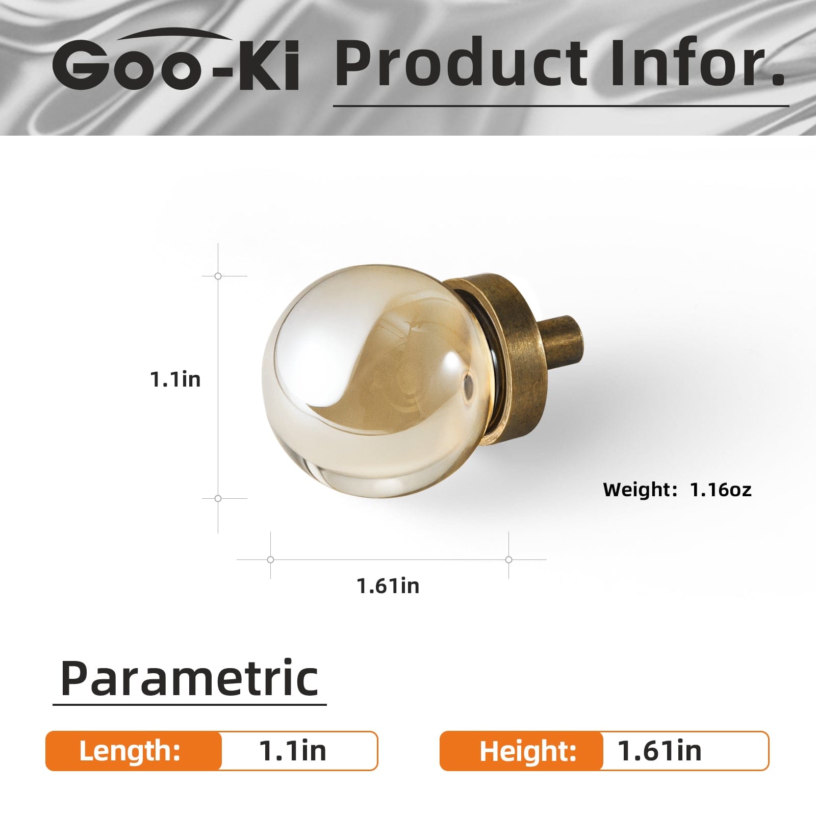 Goo-Ki Exquisite Crystal Single Hole Hardware Luxurious Knob with Antique Brass Base