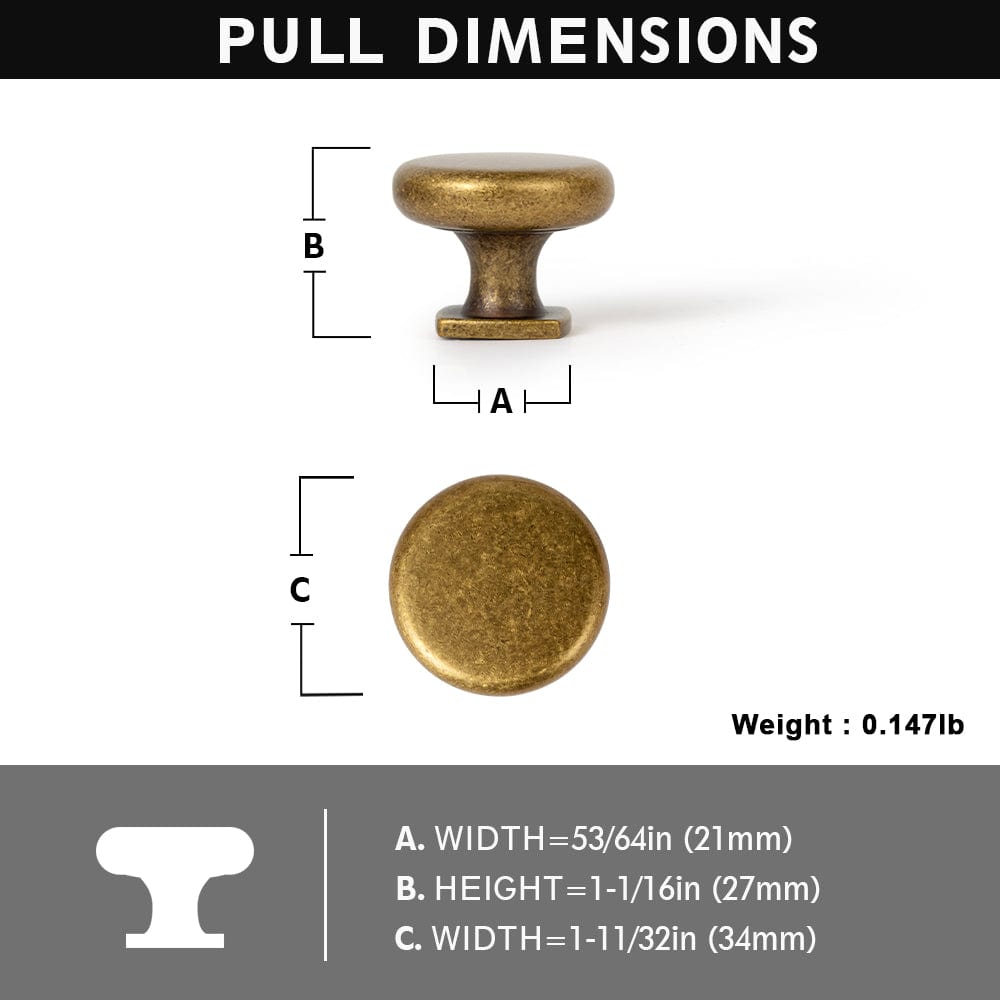 Goo-Ki Flat Round Classic Knob with Square Base Retro Cabinet Single Hole Knobs Multipack