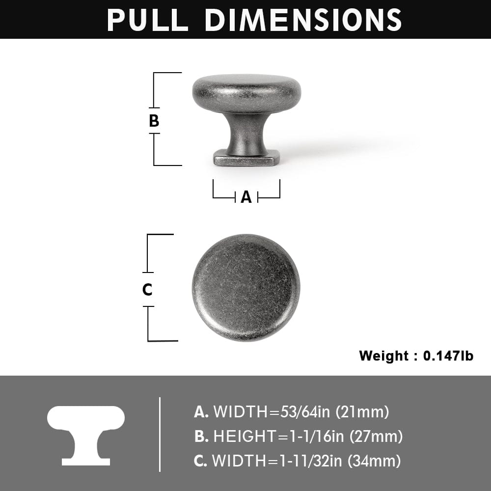 Goo-Ki Flat Round Classic Knob with Square Base Retro Cabinet Single Hole Knobs Multipack