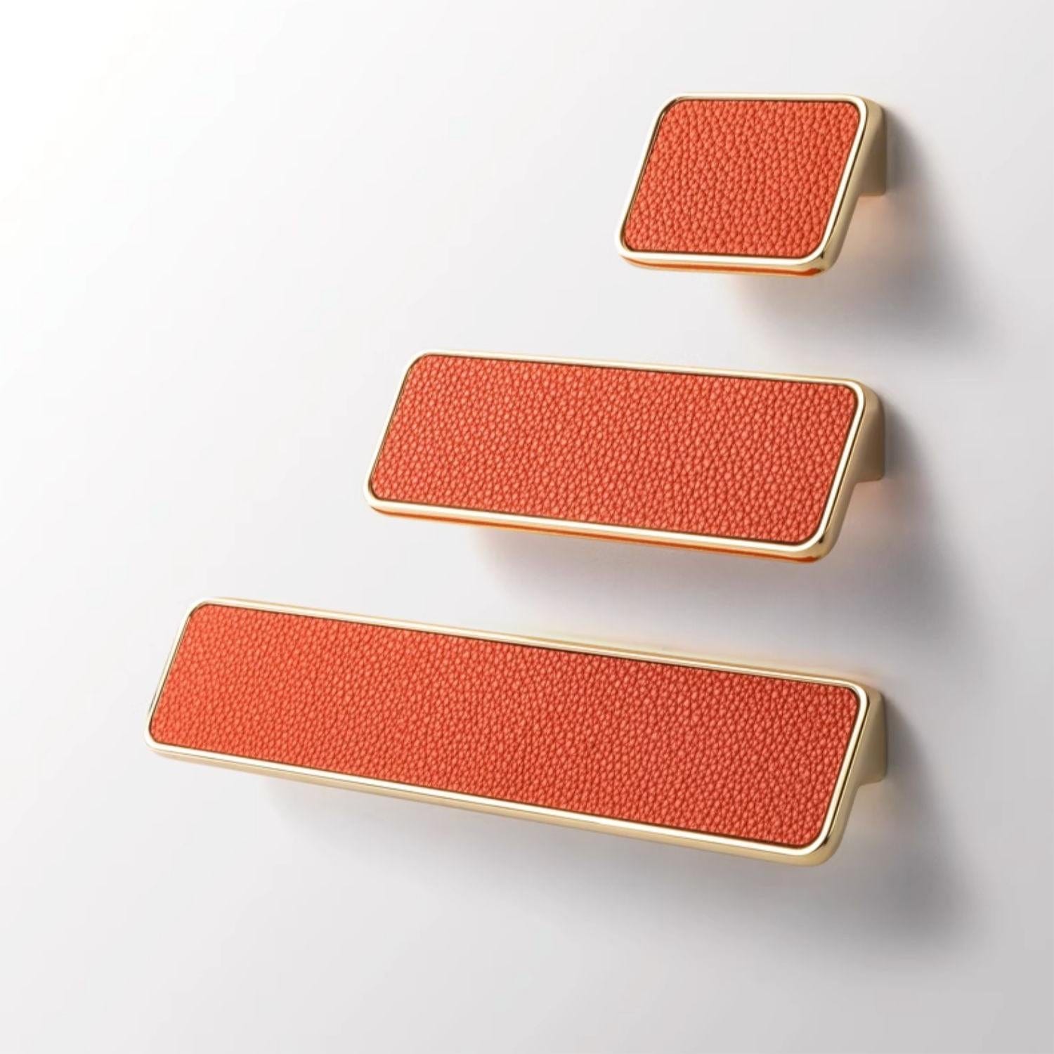 Goo-Ki Genuine Leather Inlaid Orange Red Handles Light Luxury Modern Cabinet Pulls