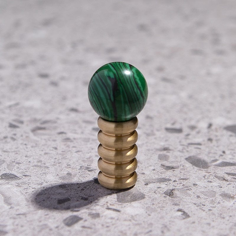 Goo-Ki Green (Synthetic Jade) / Medium / 6 Pack Crystal Jade Stone Knob Mid-Century Brass Cabinet Handle Furniture Hardware