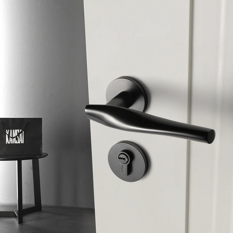 Goo-Ki Matte Black / All Set Nordic Modern Door Lock Handle Luxury Interior Lock Set Door Hardware