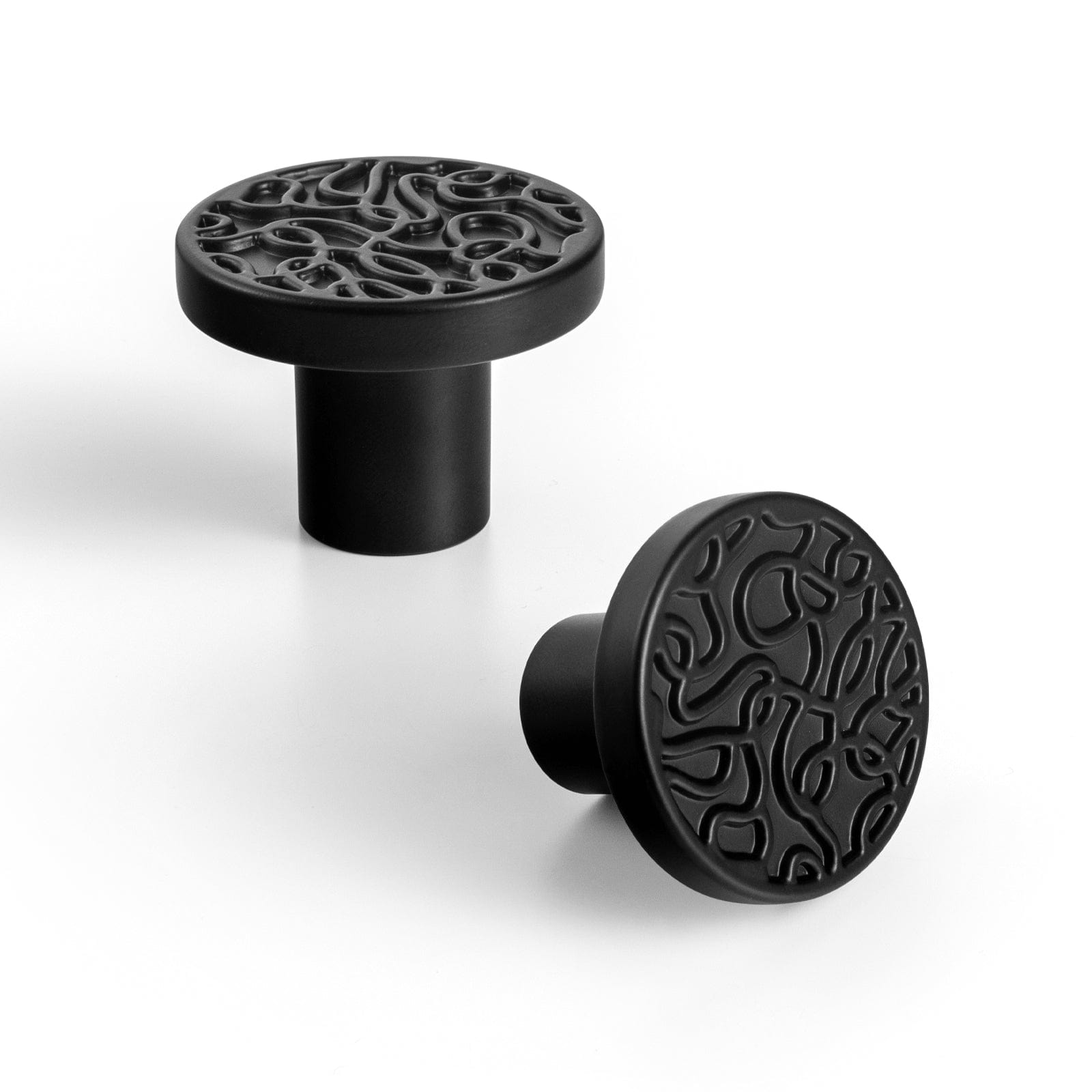 Goo-Ki Matte Black / Knob / 6 Pack Vintage Brass Flat Knob with Random Line Pattern Unique Design Kitchen Hardware