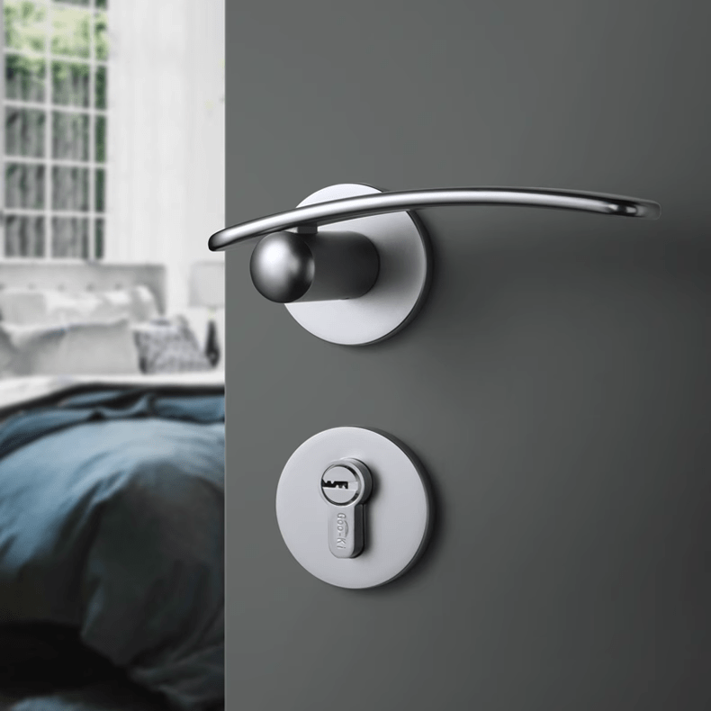 Goo-Ki Matte Chrome / All Set Streamline Silent Door Lock Bedroom Door Handle Interior Security Door Lock