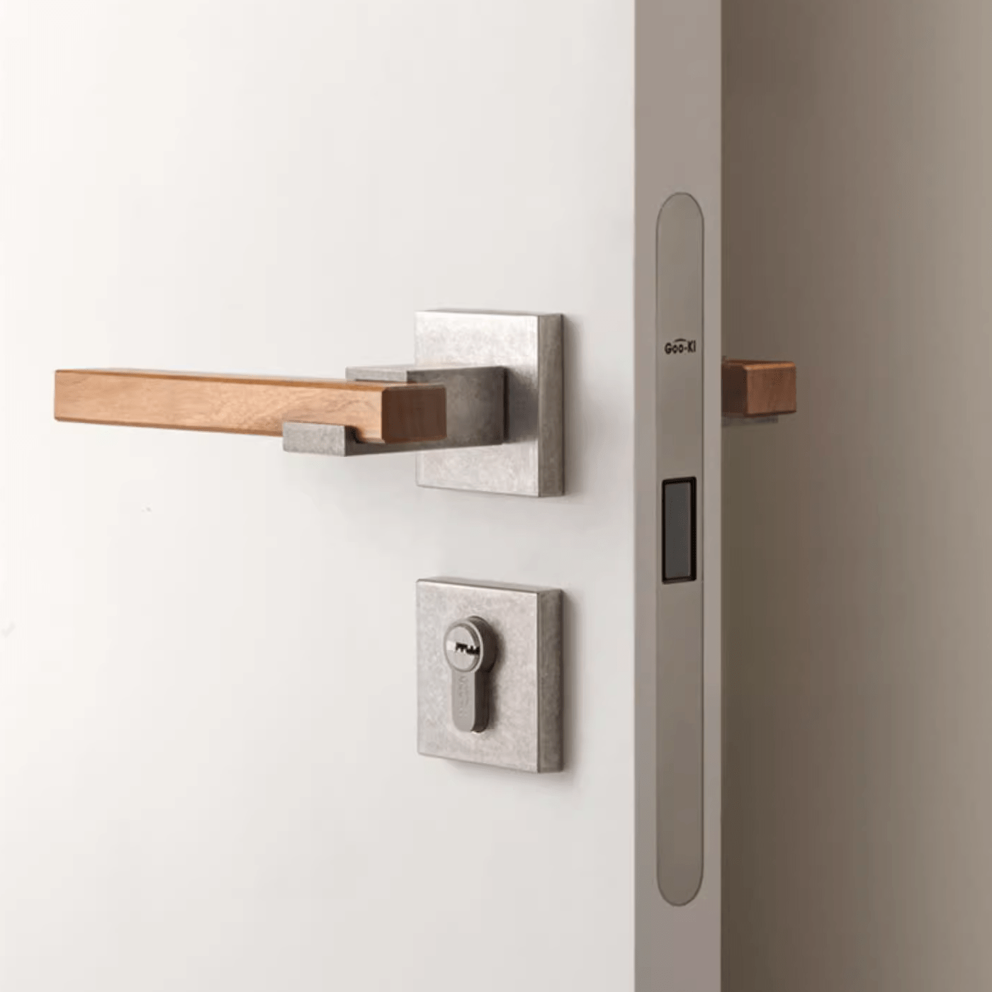 Goo-Ki North America Cherry Wood Door Handle Set for Bedroom Household Antique Silver Door Lock