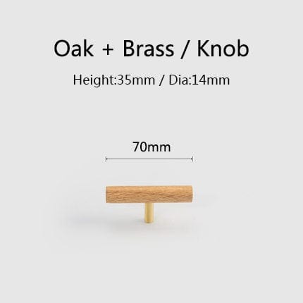 Goo-Ki Oak / T Knob / 6 Pack Natural Walnut + Brass Furniture Handle Wooden Kitchen Cabinet Pull