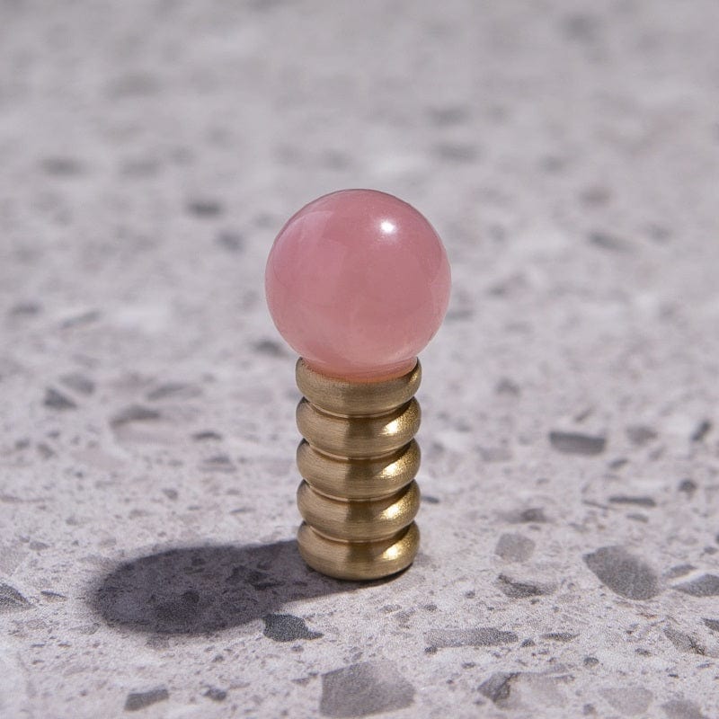 Goo-Ki Pink (Crystal) / Medium / 6 Pack Crystal Jade Stone Knob Mid-Century Brass Cabinet Handle Furniture Hardware