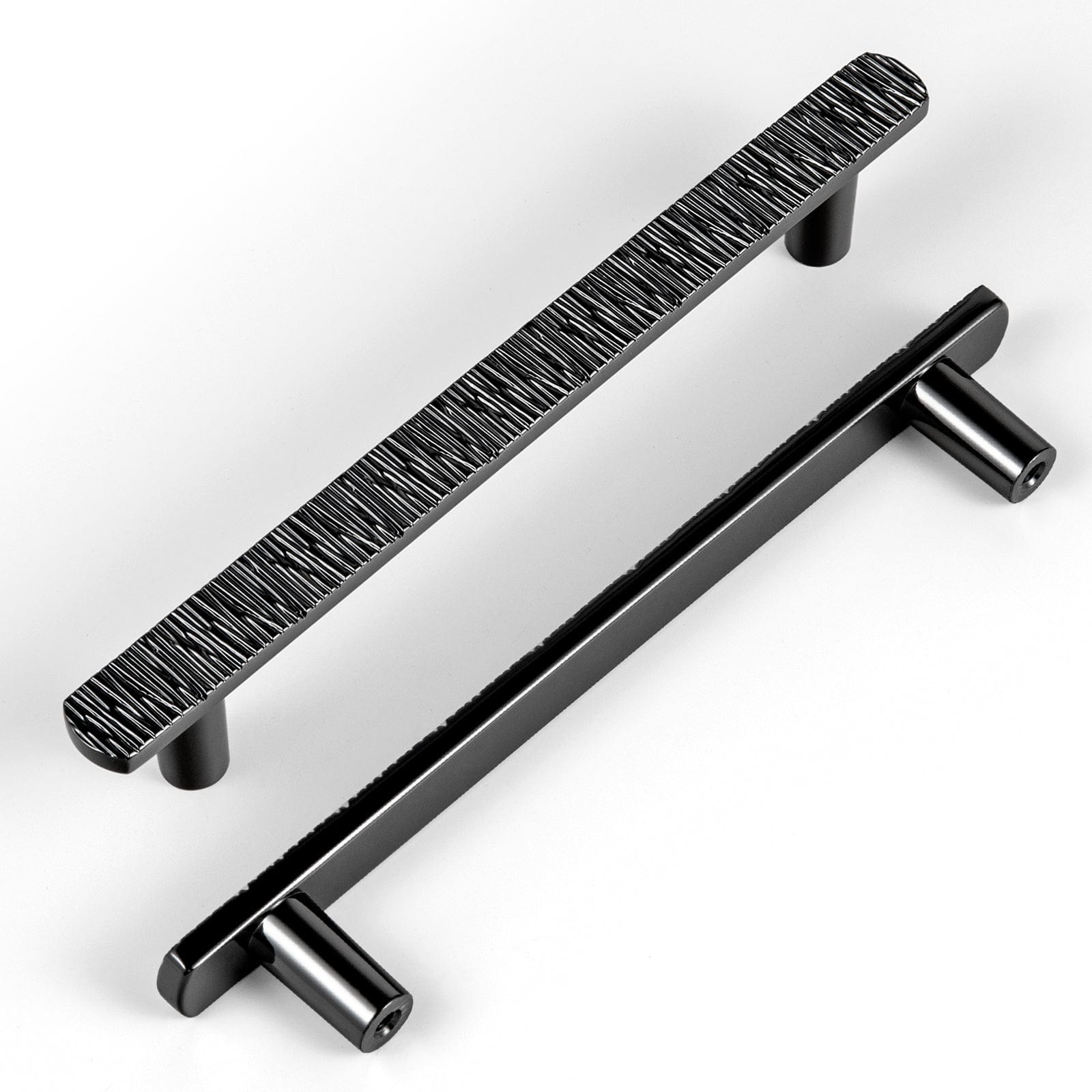 Goo-Ki Polished Black / 5'' Hole Center / 6 Pack Striped Hammerline Cabinet Pulls Light Luxury Elegant Kitchen Hardware