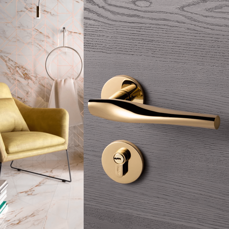 Goo-Ki Polished Gold / All Set Nordic Modern Door Lock Handle Luxury Interior Lock Set Door Hardware