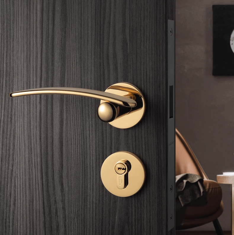 Goo-Ki Polished Gold / All Set Streamline Silent Door Lock Bedroom Door Handle Interior Security Door Lock