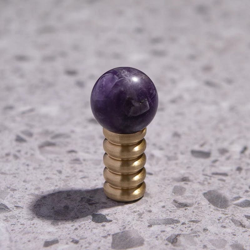 Goo-Ki Purple (Crystal) / Medium / 6 Pack Crystal Jade Stone Knob Mid-Century Brass Cabinet Handle Furniture Hardware