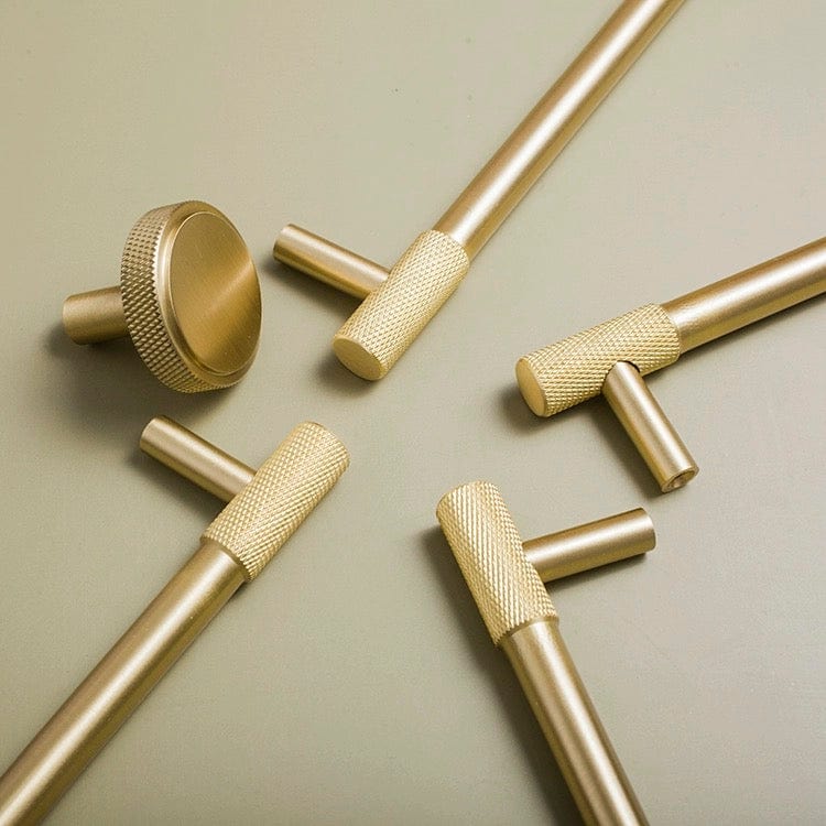 Goo-Ki Satin Brass Knurled Cabinet Handles T Bar Drawer Pulls