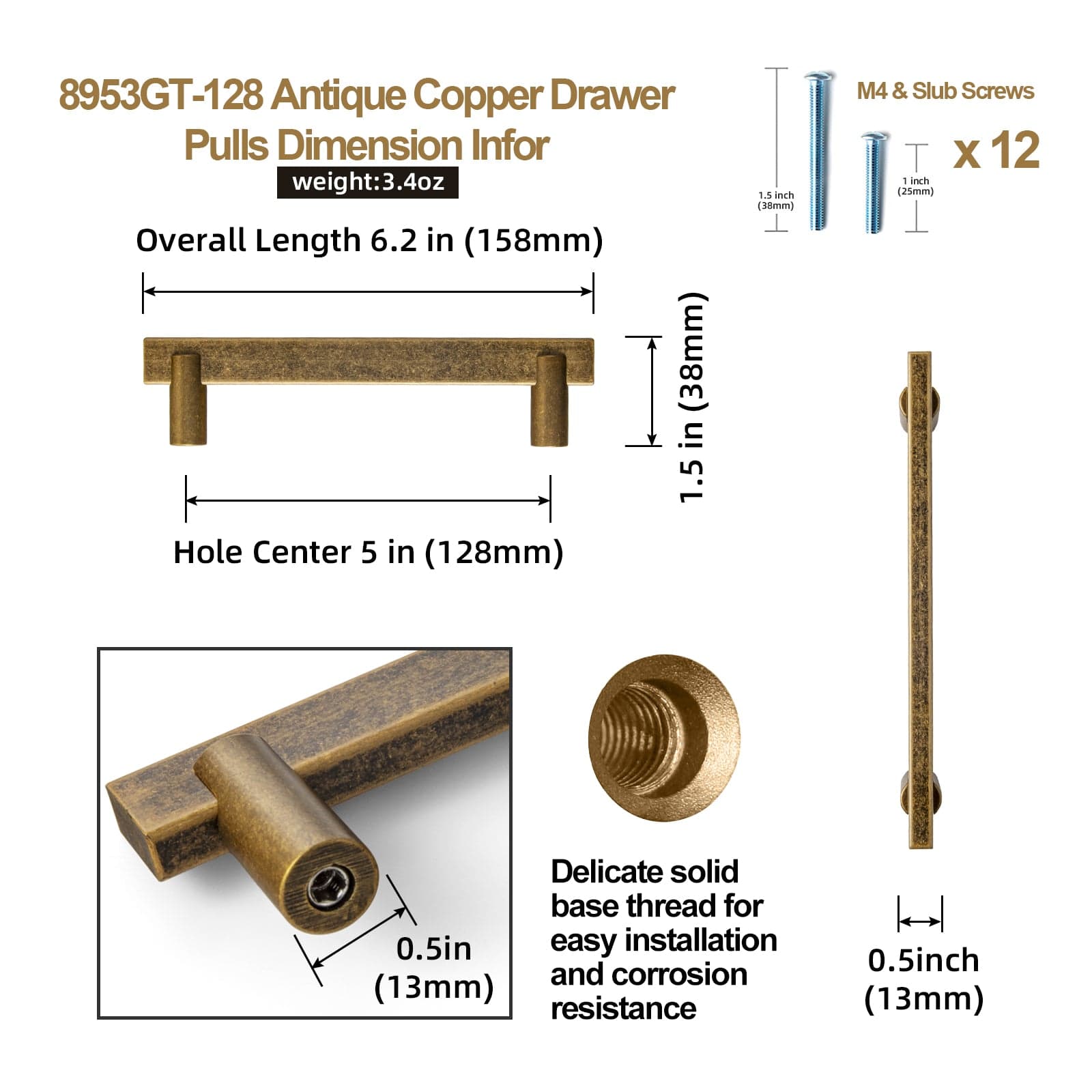 Goo-Ki Slim Cabinet Handles Antique Brass Drawer Bar Pulls Solid Zinc Alloy Kitchen Hardware