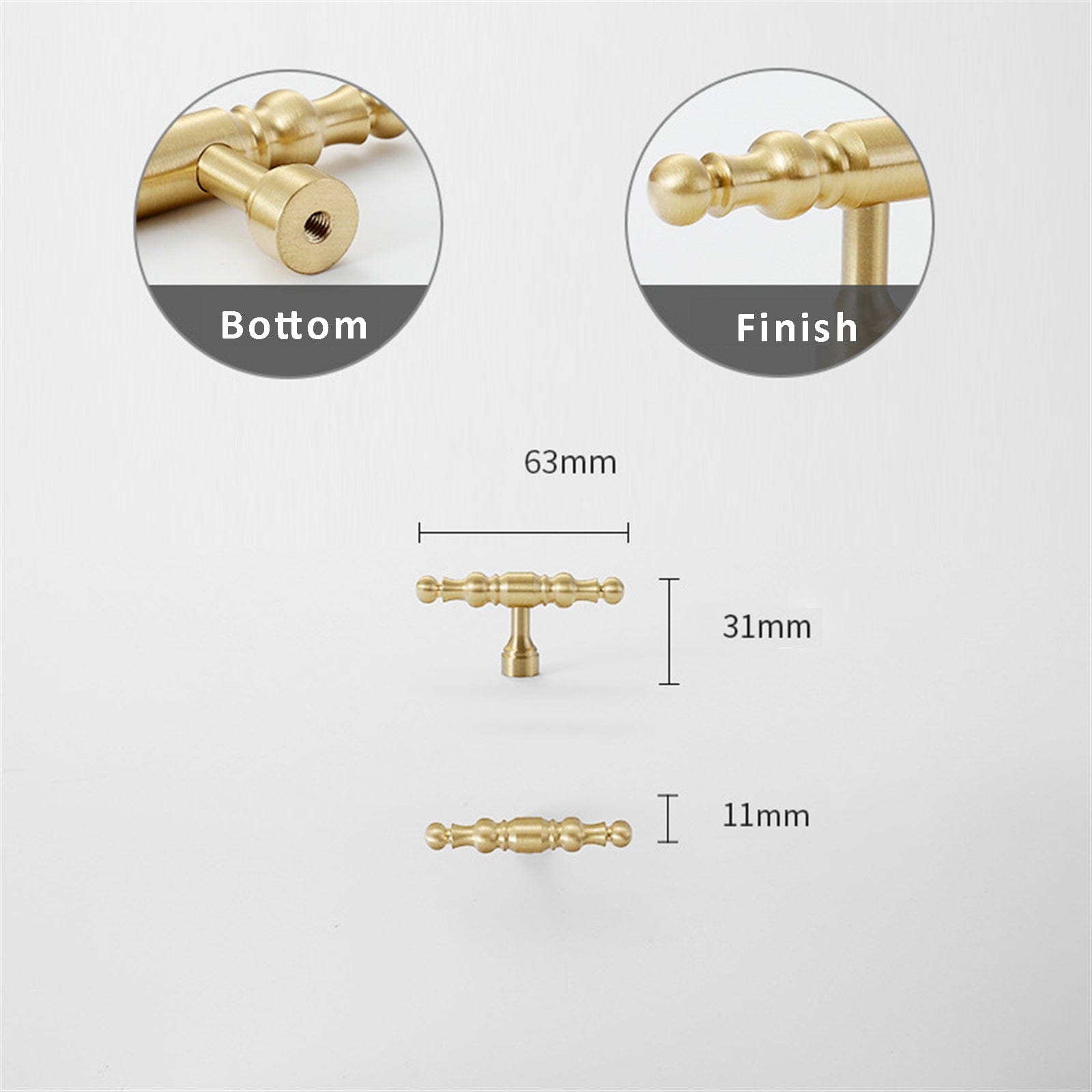 Goo-Ki T Knob / 1 Pack French Style Luxury Solid Copper Handle Drawer T Bar Pull Stain Brass Furniture Handle