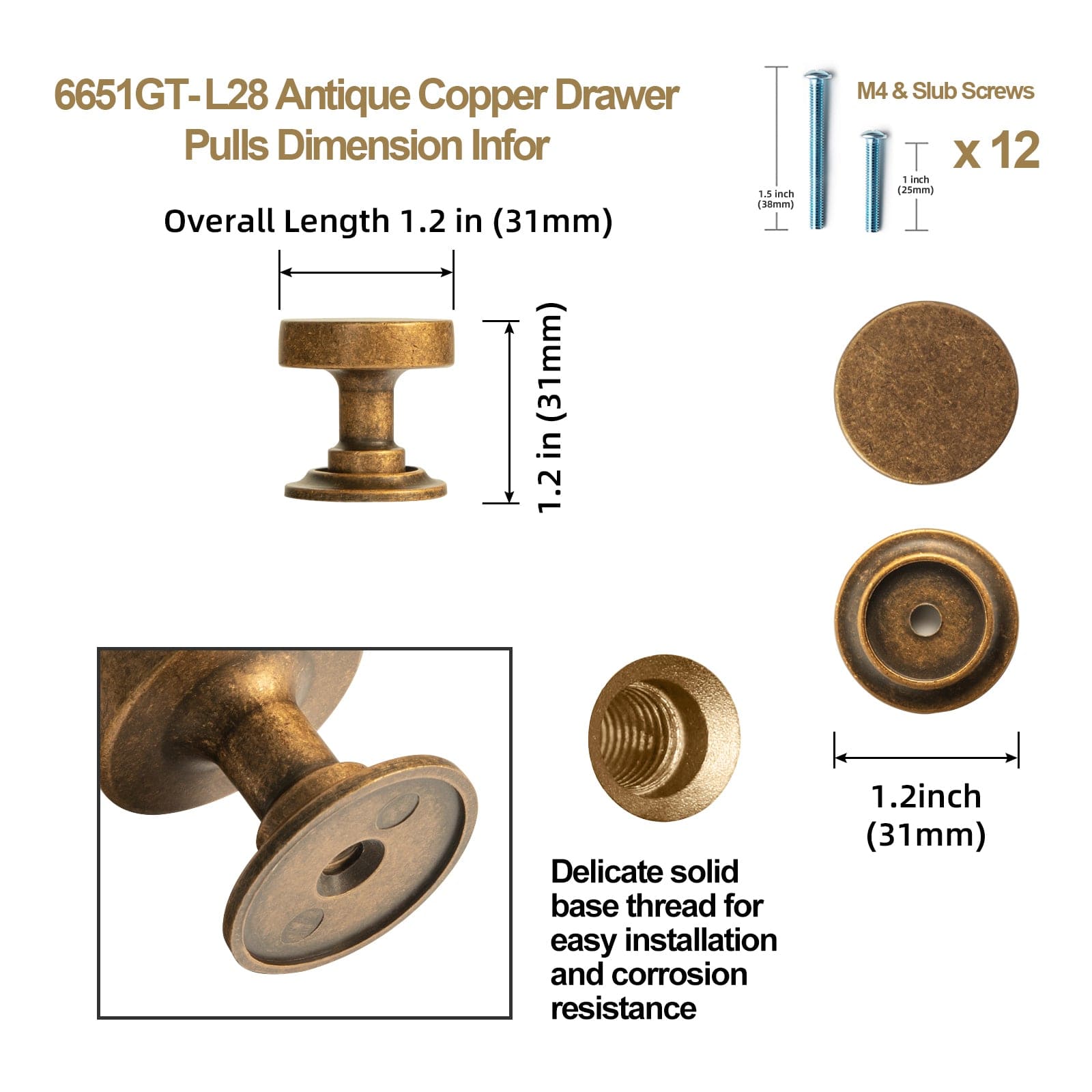 Goo-Ki Vintage Brass Zinc Alloy Cabinet Knob with Back Plate Single Hole Center Kitchen Hardware