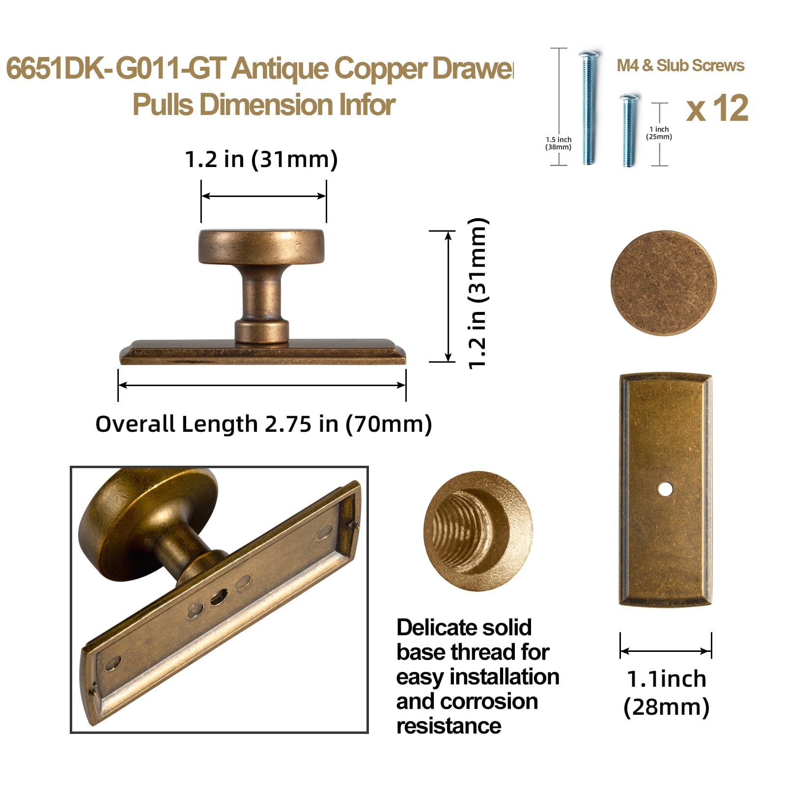 Goo-Ki Vintage Brass Zinc Alloy Cabinet Knob with Back Plate Single Hole Center Kitchen Hardware