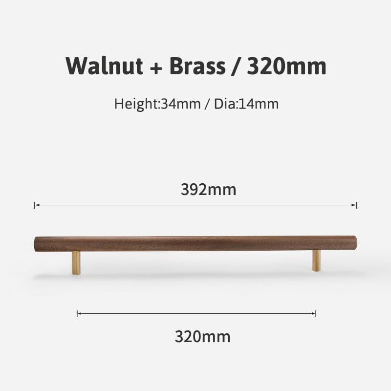 Goo-Ki Walnut / 12.6'' Hole Center / 6 Pack Natural Walnut + Brass Furniture Handle Wooden Kitchen Cabinet Pull