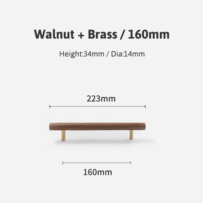 Goo-Ki Walnut / 6.3'' Hole Center / 6 Pack Natural Walnut + Brass Furniture Handle Wooden Kitchen Cabinet Pull