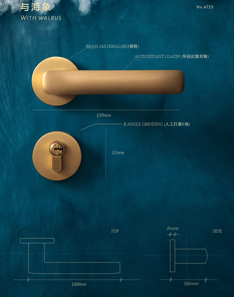 TONA Modern Pure Copper Interior Door Lock Minimalist Luxury Villa Door Handle