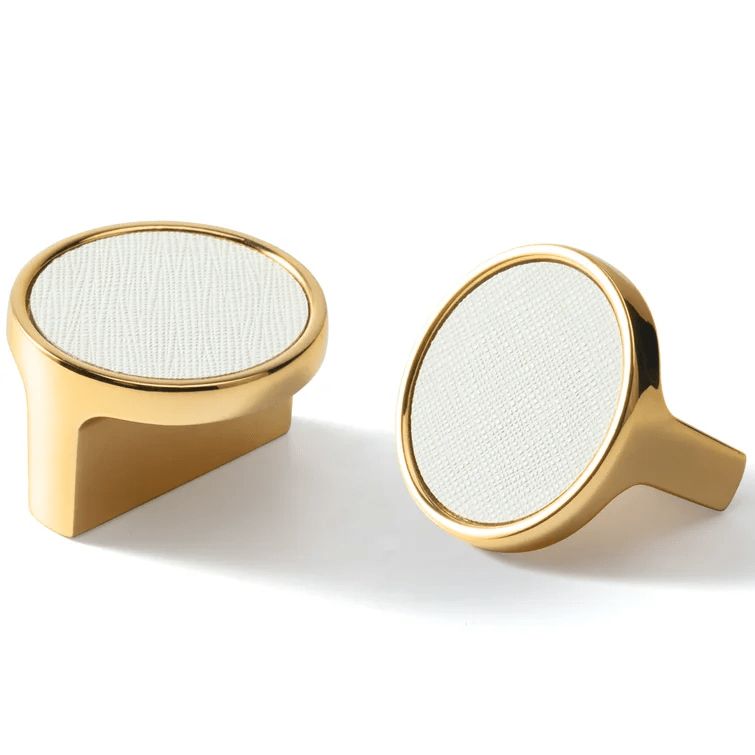 Goo-Ki Gold / 1.25'' Round Cowhide Cabinet Pulls Modern Luxury Tree Bark Speckle Texture Cabinet Pull 6 Pack