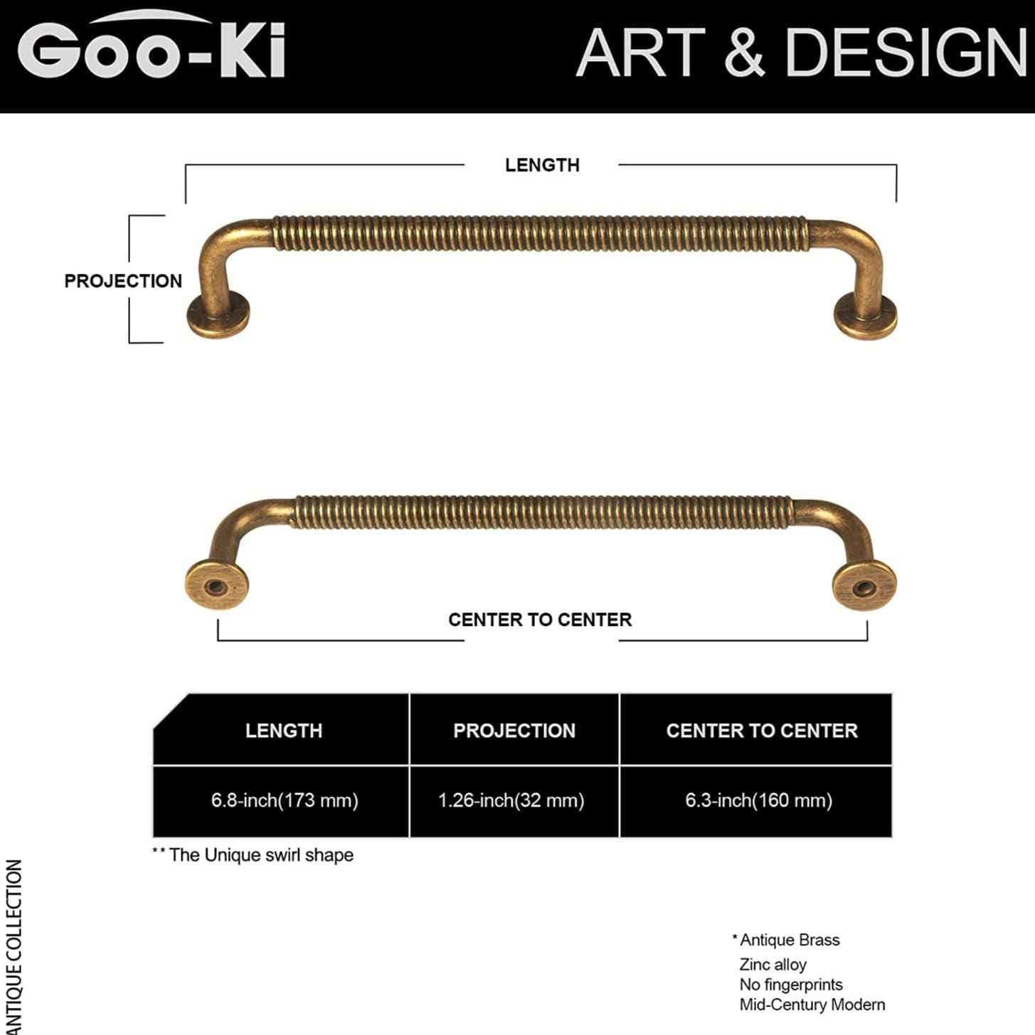 Goo-Ki Mid-Century Swirl Cabinet Bar Handles Home Improvement Dresser Pulls 6 Pack