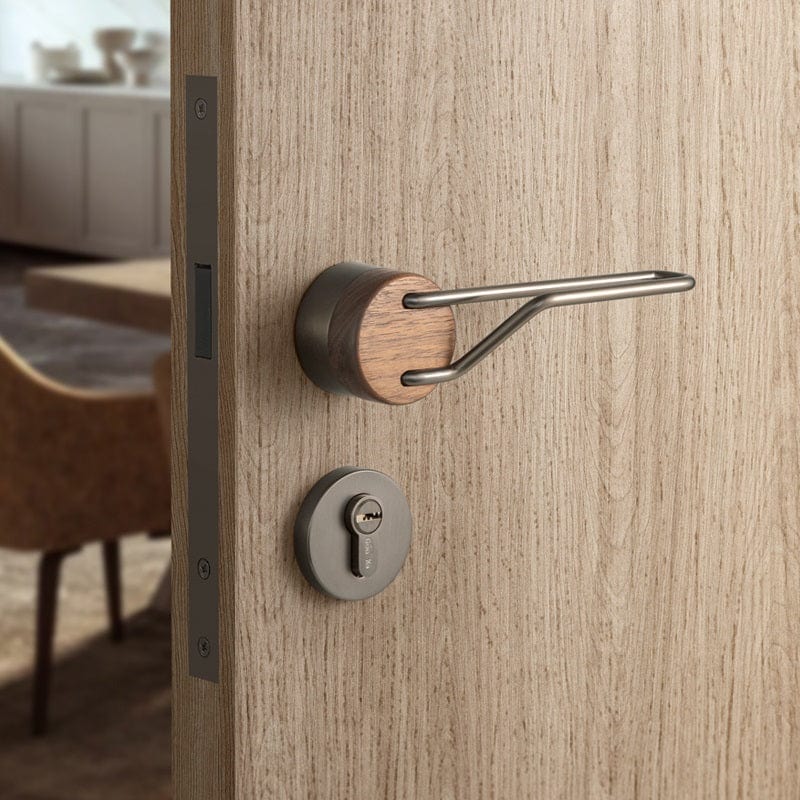 Goo-Ki Original Design Black Walnut Retro Wooden Door Handle Mute Door Lock