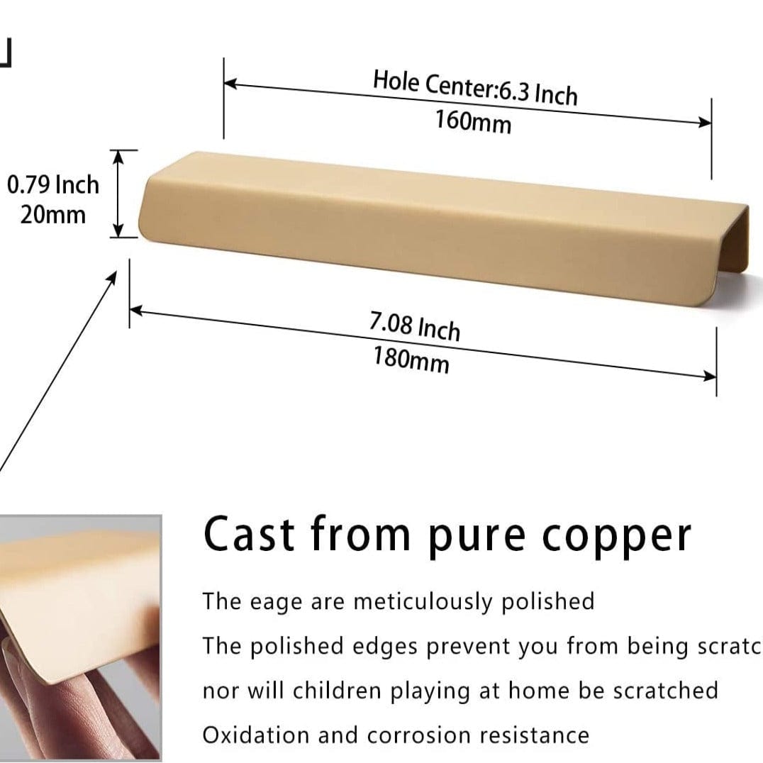 Goo-Ki Pure Brass Matte Finger Pulls Nordic Copper Cabinet Handles Modern Cabinet Pulls 6 pack